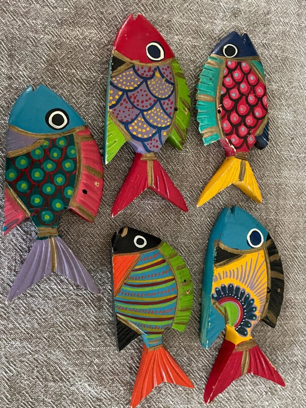 Set of 5 Handmade Tropical Wooden Decorative Fish 4"